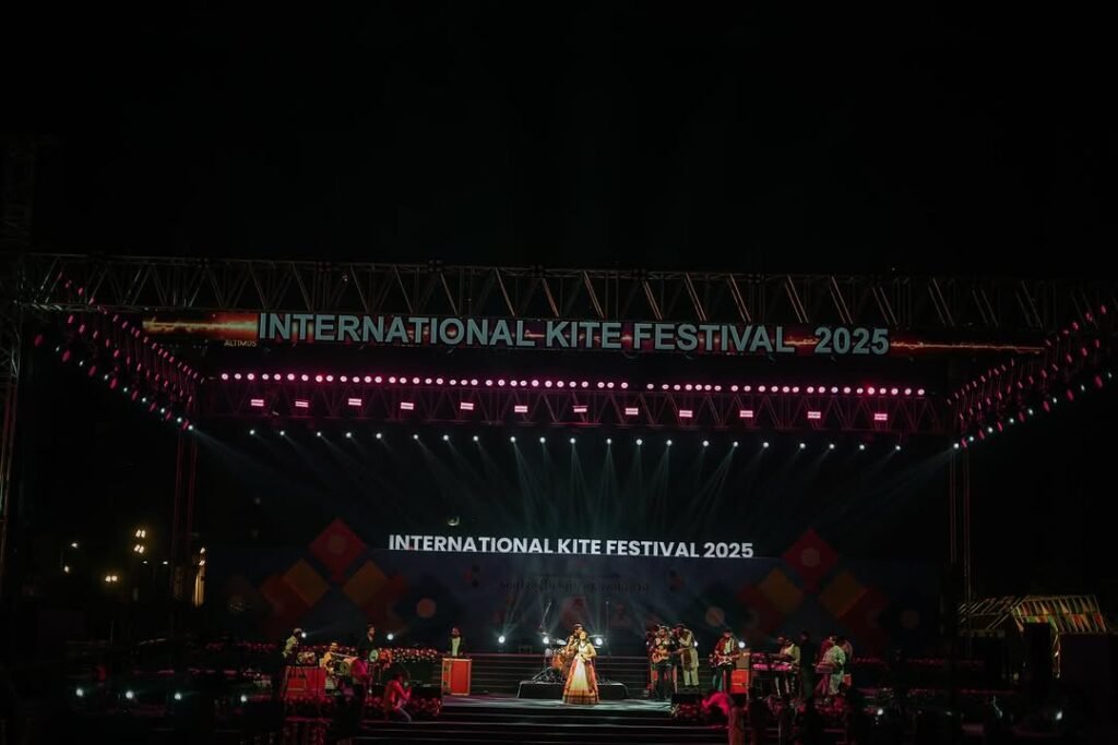 The Ahmedabad International Kite Festival 2025 was celebrated with immense enthusiasm from January 11th to January 14th at the picturesque Sabarmati Riverfront in Ahmedabad