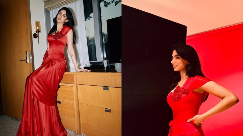 Loveyapa Actress looking Gorgeus In Red Dress khushi kapoor at the trailer launch event of her debut film with the aaamir khan son junaid khan